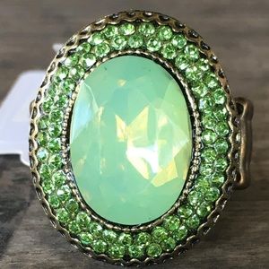 1201 FASHION RING by Ole NEW Brasstone LG Oval Large Green Stone